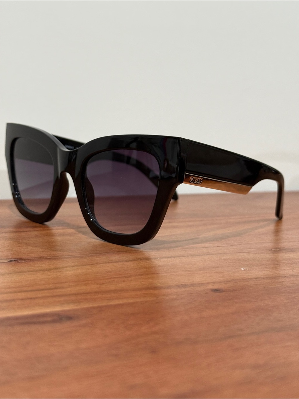 Quay Australia Black Square Cat-Eye Sunglasses